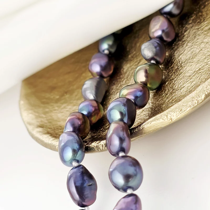 Lantisor cu Perle - model sirag de perle Nugget Peacock  de apa dulce - Argint 925 placat cu Aur Galben 18K picture - 6