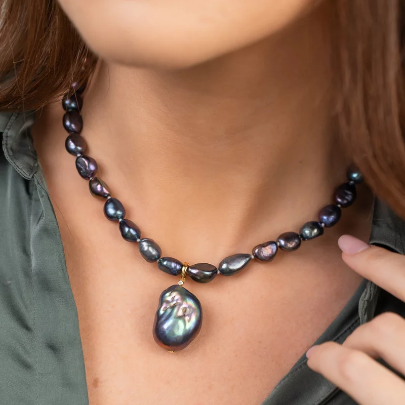 Lantisor cu Perle - model sirag de perle Nugget Peacock  de apa dulce - Argint 925 placat cu Aur Galben 18K picture - 4