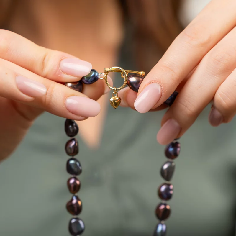 Lantisor cu Perle - model sirag de perle Nugget Peacock  de apa dulce - Argint 925 placat cu Aur Galben 18K picture - 7