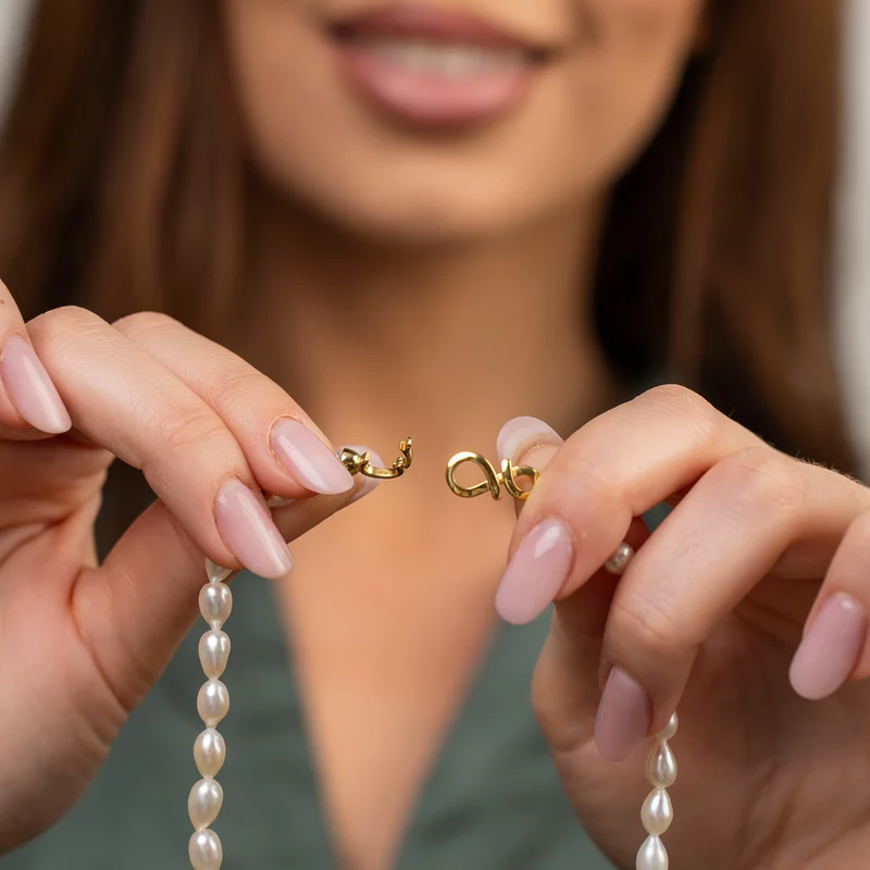 Lantisor cu Perle - model sirag de perle Rice Albe de apa dulce - Argint 925 placat cu Aur Galben 18K picture - 6