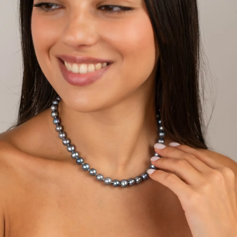 Lantisor cu Perle - model sirag de perle rotunde peacock de apa dulce- Argint 925 placat cu Aur Galben 18K picture - 2