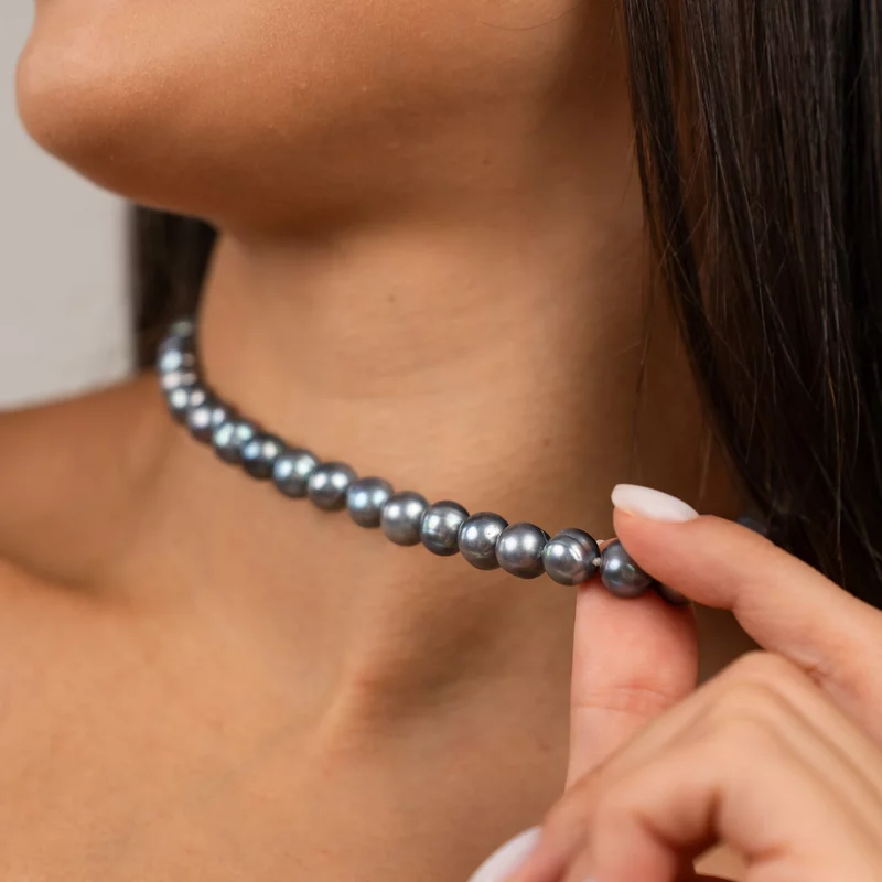 Lantisor cu Perle - model sirag de perle rotunde peacock de apa dulce- Argint 925 placat cu Aur Galben 18K picture - 4