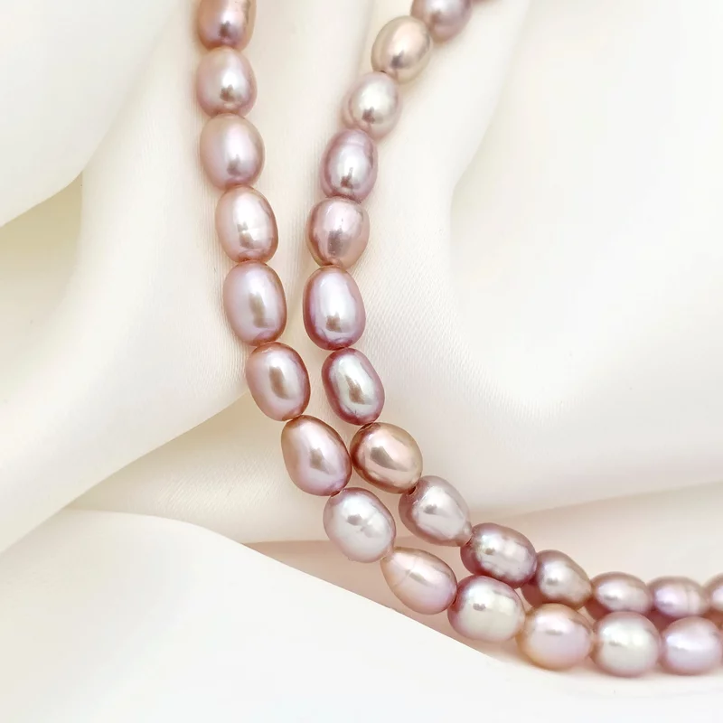 Lantisor cu Perle - Pasarea Colibri - Model sirag perle rice mov cu pandantiv banut - Argint 925 picture - 3