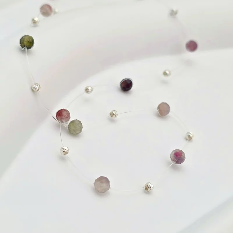 Choker Drop cu pietre turmalina fatetata si bilute din Argint 925 picture - 1