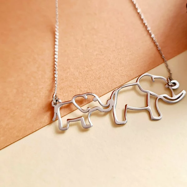 Lantisor personalizat - Doi Elefanti - Aur Alb 14K