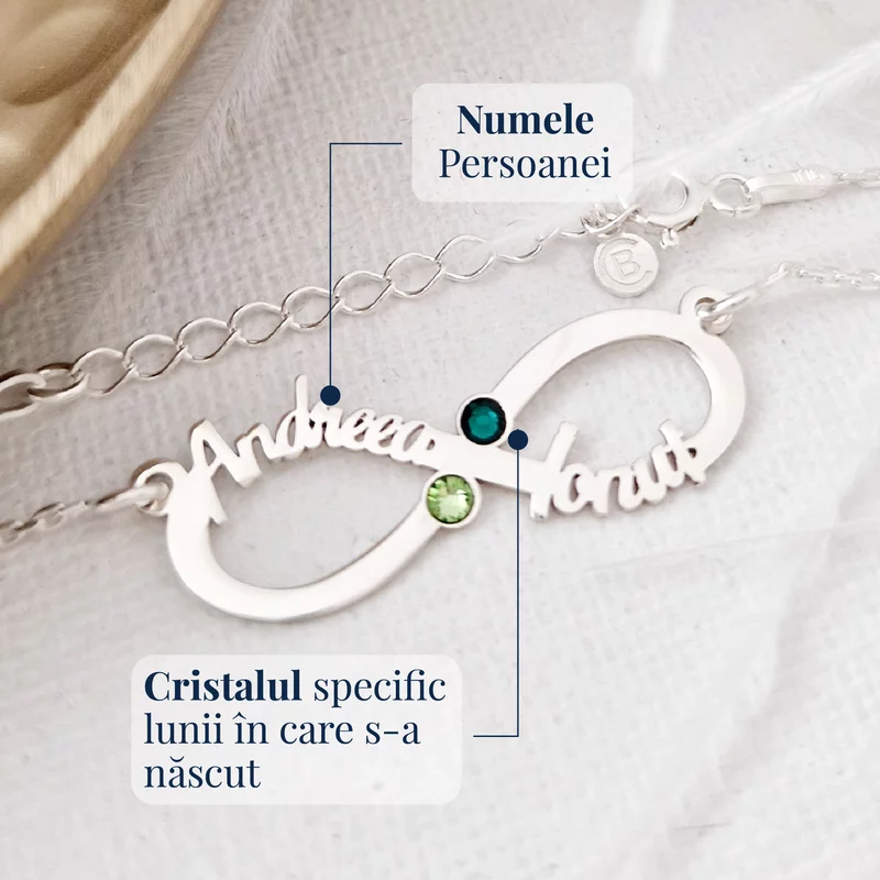 Lantisor Etern - Infinit cu 2 nume decupate si cristale Swarovski - Argint 925 picture - 8