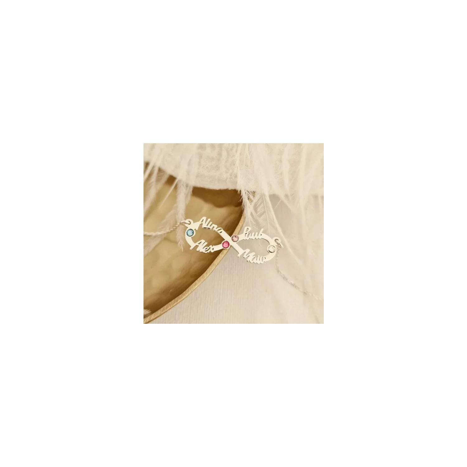 Lantisor Etern - Infint cu 4 nume decupate si cristale Swarovski - Argint 925