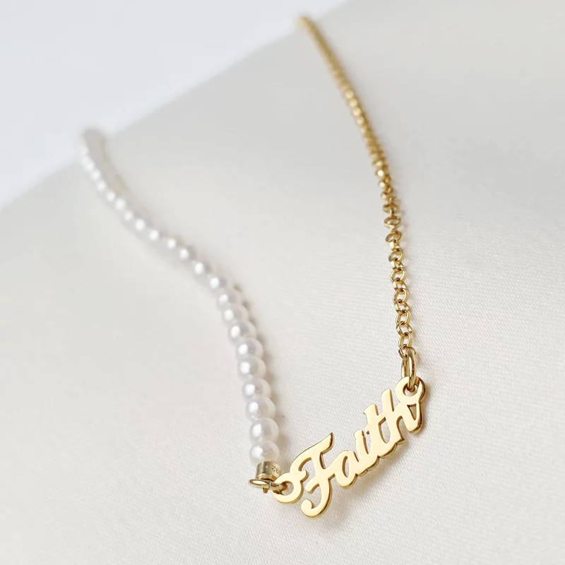 Lantisor Faith - Bijuterie cu Har - Combinație lant si perle naturale - Argint 925 placat cu Aur Galben 18K picture - 2