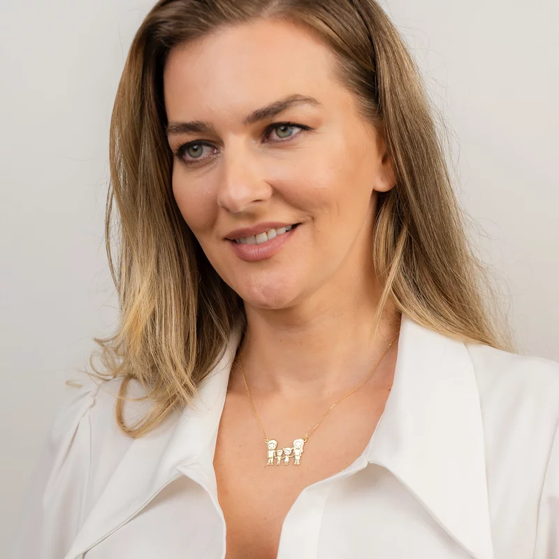 Lantisor Familia mea frumoasa - 4 membri - Argint 925 placat cu Aur Galben 18K picture - 2