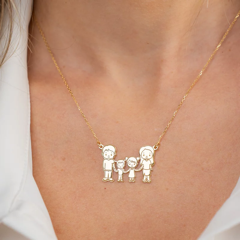 Lantisor Familia mea frumoasa - 4 membri - Argint 925 placat cu Aur Galben 18K picture - 4