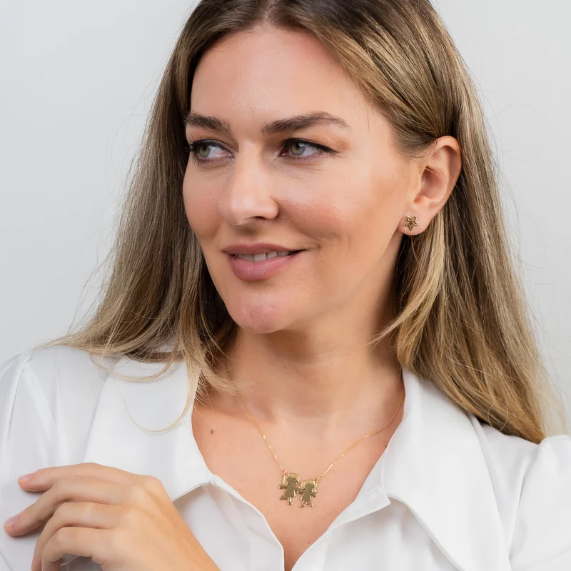 Lantisor Familie - 2 Membri - Argint 925 placat cu Aur 18K picture - 2