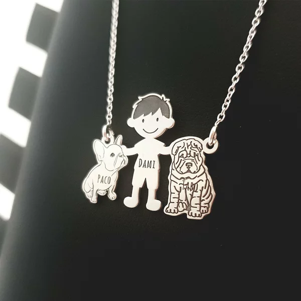Lantisor Familie - 3 Membri - Baiat, Bulldog si Shar Pei  - Argint 925