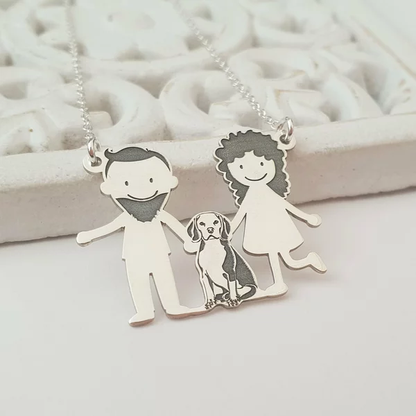 Lantisor Familie - 3 Membri cu Beagle - Argint 925