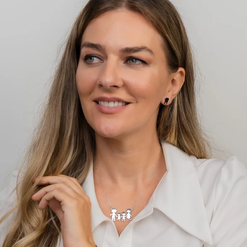 Lantisor Familie - 4 Membri - Argint 925 picture - 2