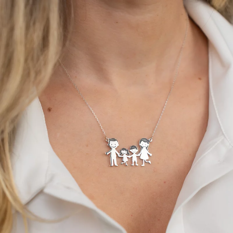 Lantisor Familie - 4 Membri - Argint 925 picture - 4