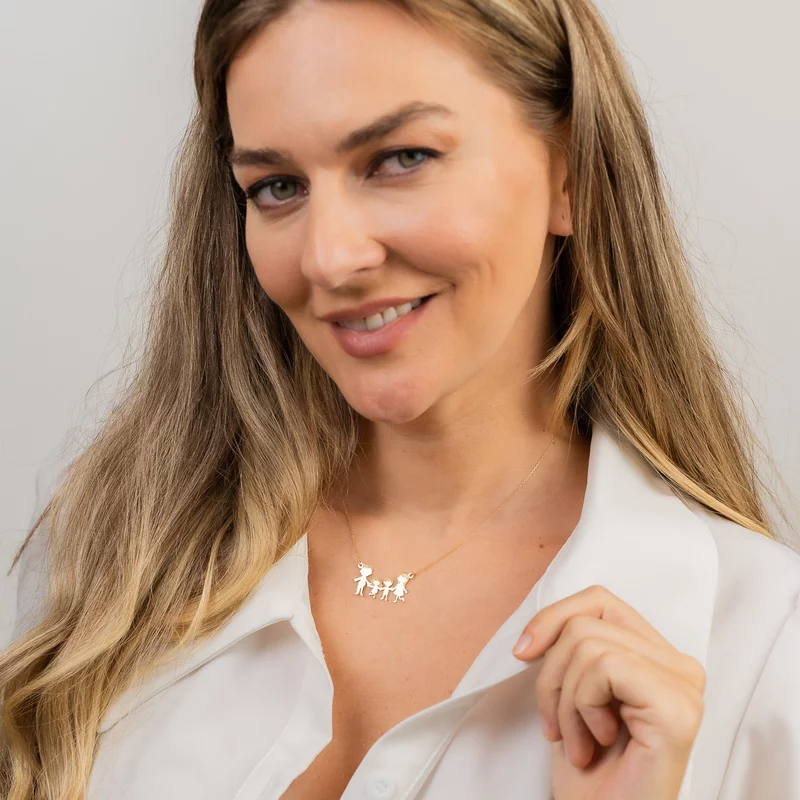 Lantisor Familie - 4 Membri - Argint 925 placat cu Aur 18K picture - 2