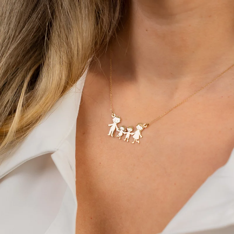 Lantisor Familie - 4 Membri - Argint 925 placat cu Aur 18K picture - 4