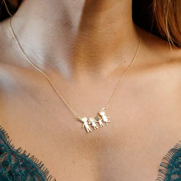 Lantisor Familie - 4 Membri - Aur Galben 14K - 16 mm inaltime