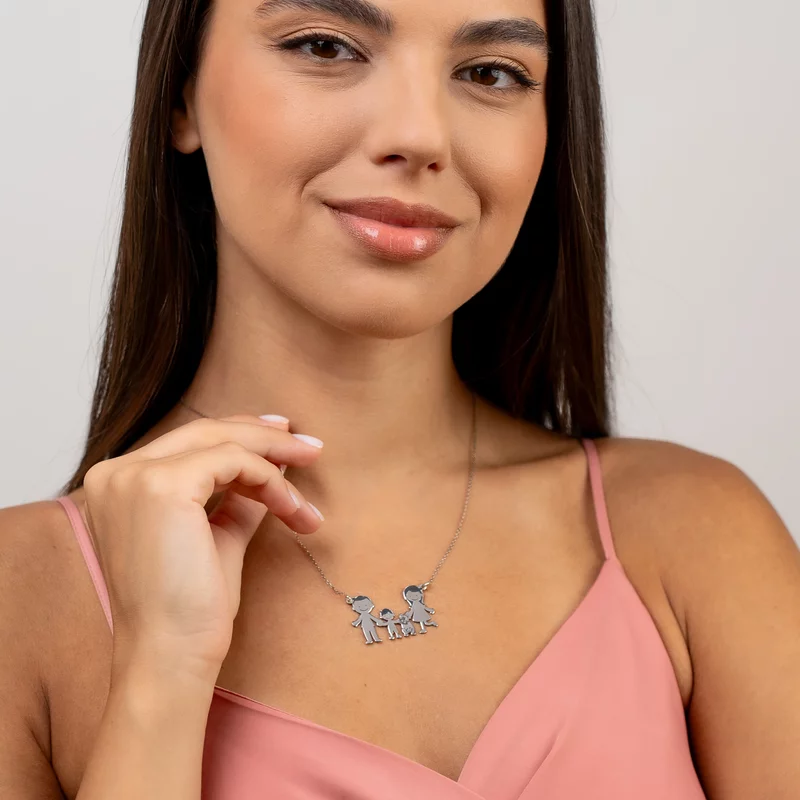 Lantisor Familie - 4 Membri cu Bulldog - Argint 925 picture - 4