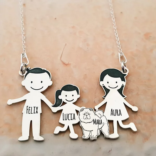 Lantisor Familie - 4 Membri cu Chow Chow - Argint 925