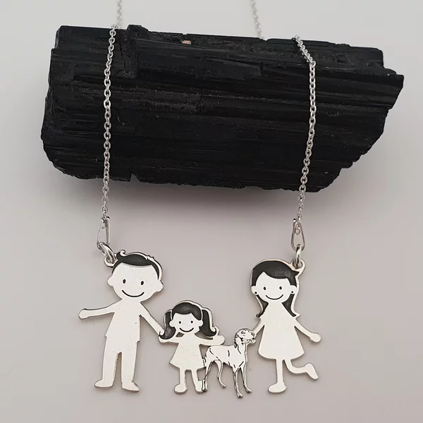 Lantisor Familie - 4 Membri cu Vizsla - Argint 925