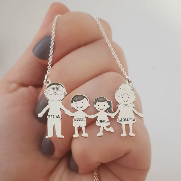 Lantisor Familie - 4 Membri - Nepoti si Bunici - Argint 925
