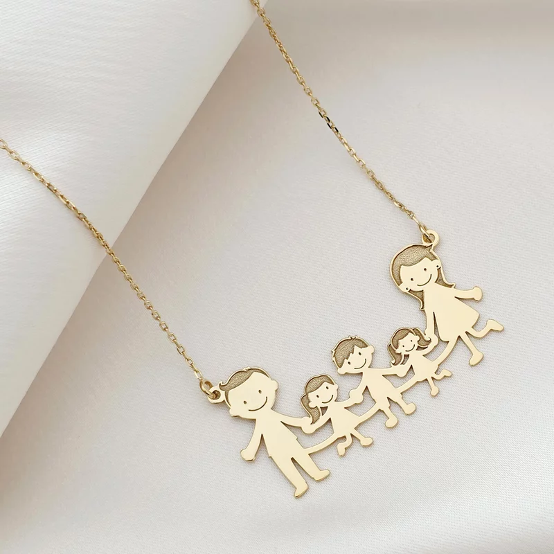 Lantisor Familie - 5 Membri - Argint 925 placat cu Aur Galben 18K picture - 3