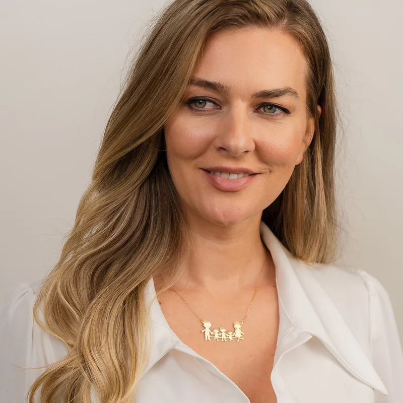 Lantisor Familie - 5 Membri - Argint 925 placat cu Aur Galben 18K picture - 2