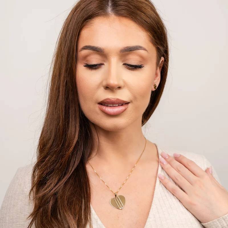 Lantisor Inima familiei - 2 nume si cristale Swarovski - Argint 925 placat cu Aur 18K picture - 2