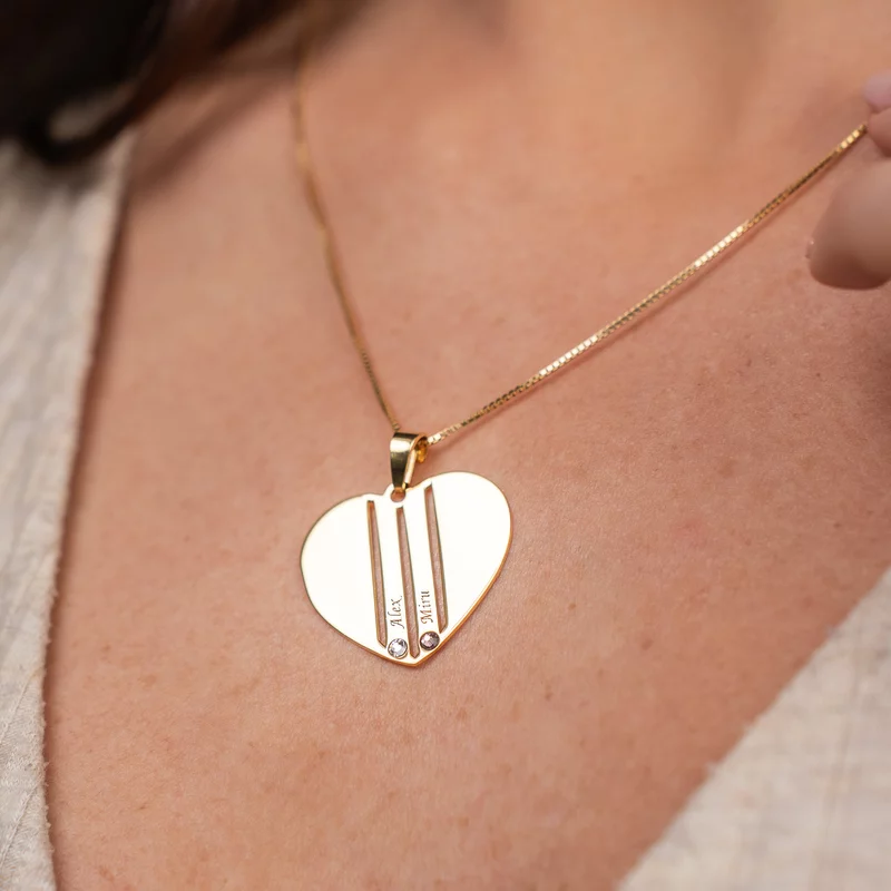 Lantisor Inima familiei - 2 nume si cristale Swarovski - Argint 925 placat cu Aur 18K picture - 4