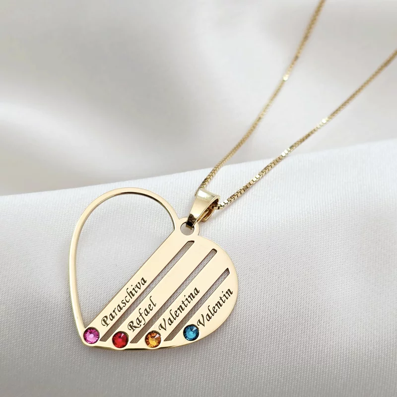 Lantisor Inima familiei - 4 nume si cristale Swarovski - Argint 925 placat cu Aur 18K picture - 3
