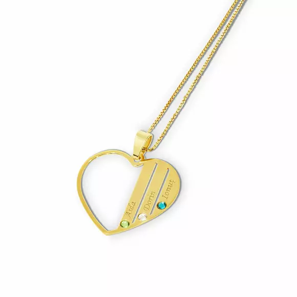 Lantisor Familie Inima - 3 membri - Argint 925 placat cu Aur galben 18K si cu cristale Swarovski