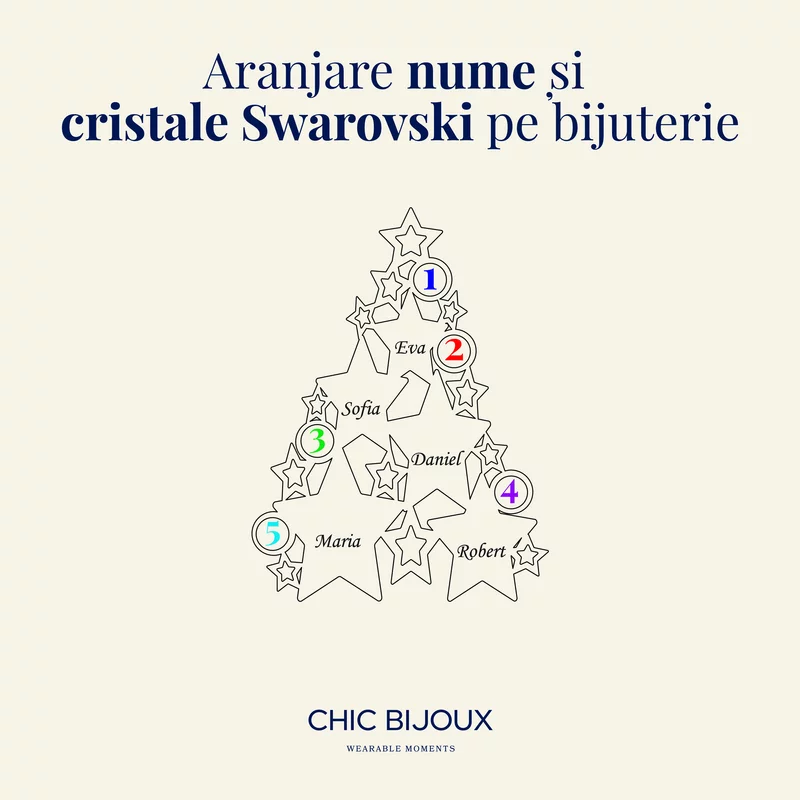 Lantisor festiv - Bradut Stelar - Pandantiv cu stele personalizate cu nume si cristale Swarovski - Argint 925 picture - 4