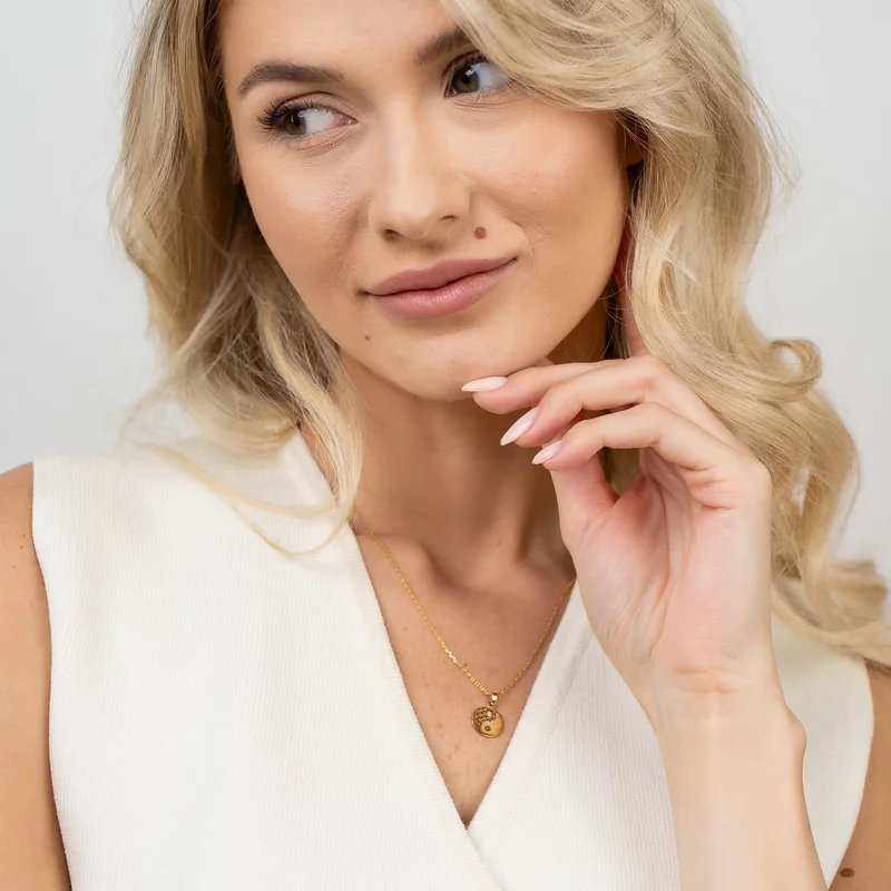 Lantisor Fior al Echilibrului - Model Yin&Yang cu Diamant natural - Argint 925 placat cu Aur Galben 18K picture - 2