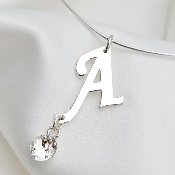 Lantisor fix - Pandantiv cu initiala personalizata si Cristal Swarovski - Argint 925