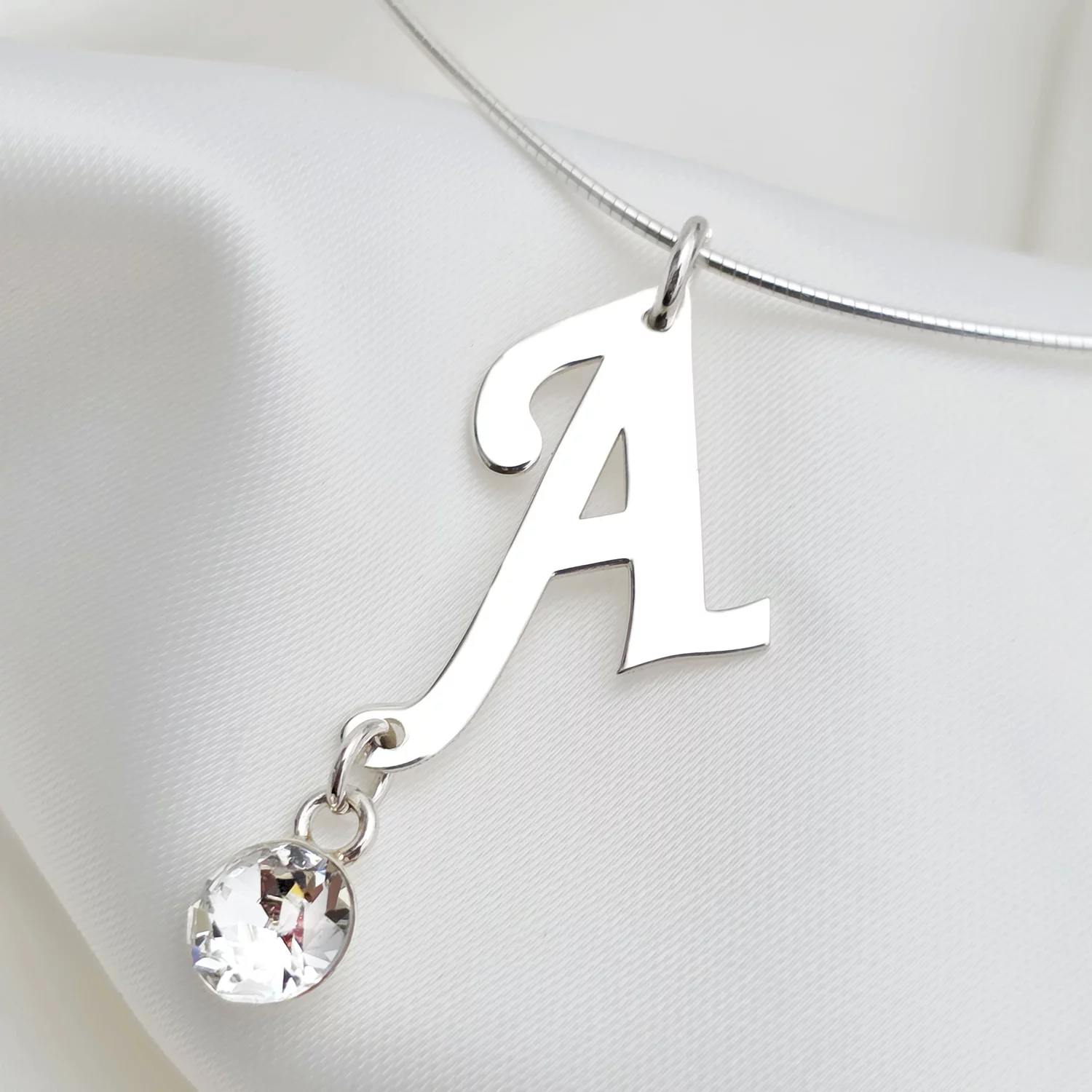 Lantisor fix - Pandantiv cu initiala personalizata si Cristal Swarovski - Argint 925