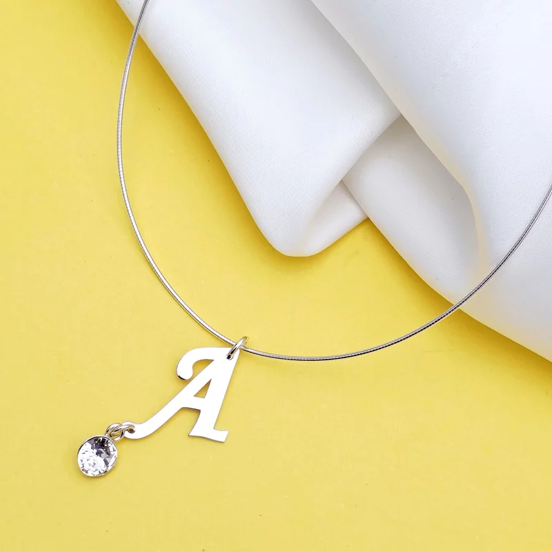 Lantisor fix - Pandantiv cu initiala personalizata si Cristal Swarovski - Argint 925 picture - 2