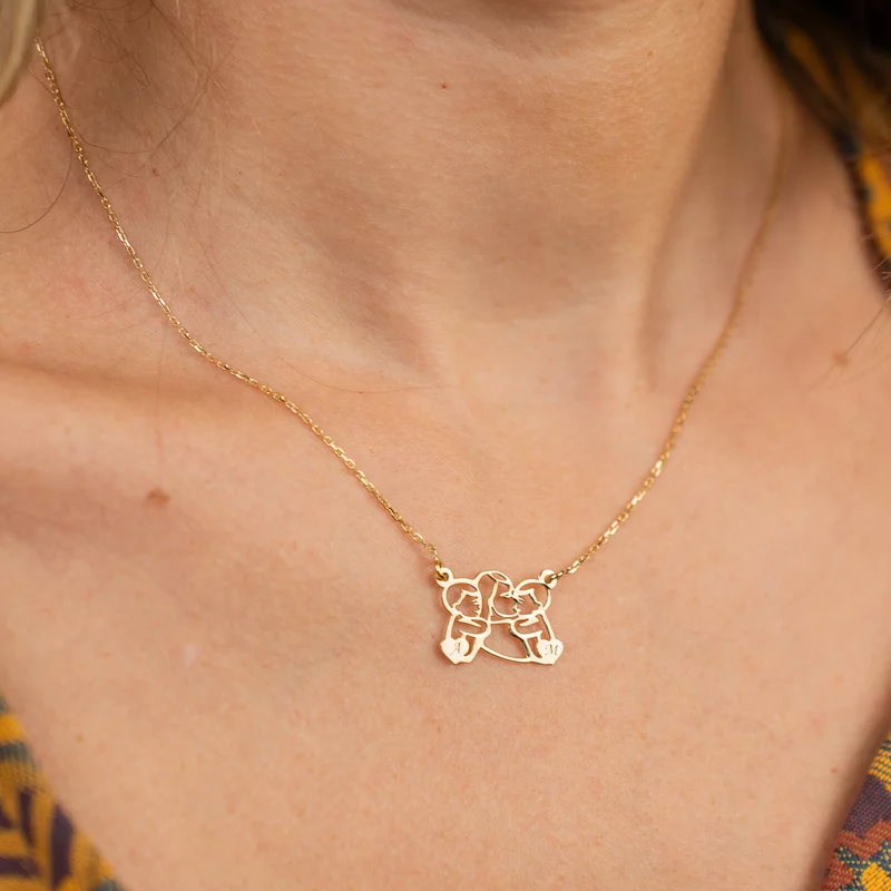 Lantisor In inima mamei - Pandantiv Mama&baieti si inimi cu initiale - Argint 925 placat cu Aur Galben 18K picture - 4