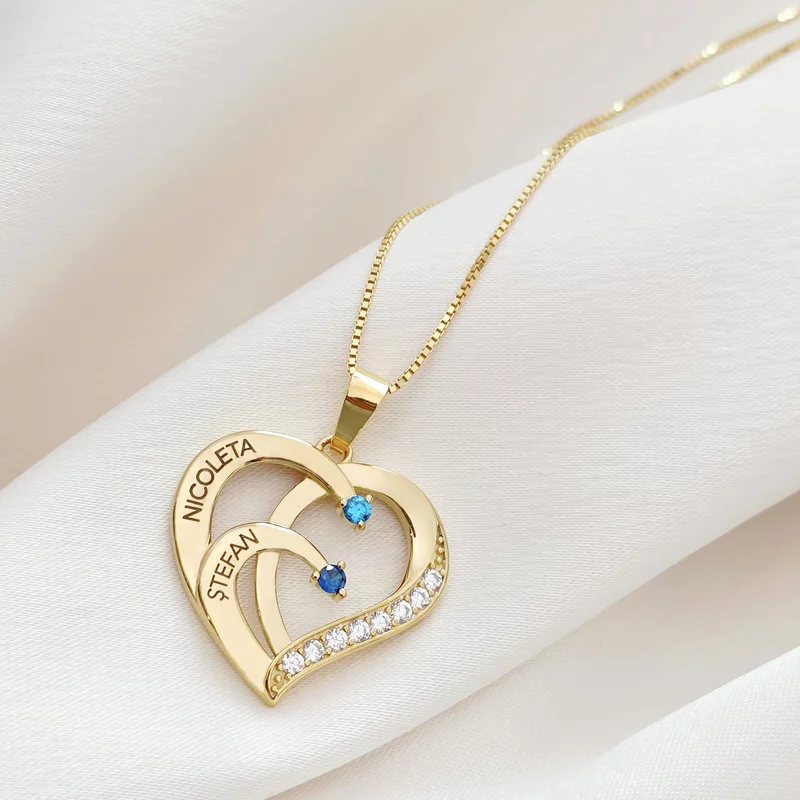 Lantisor Inima cu Poveste - 2 nume si Cristale Zirconia - Argint 925 placat cu Aur 18K picture - 3