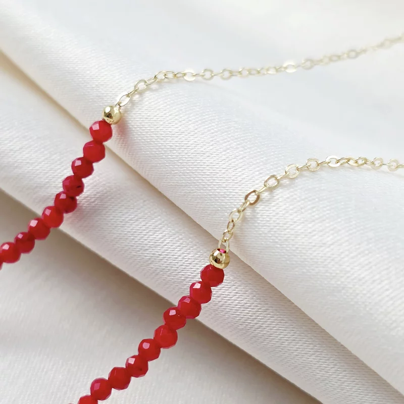 Lantisor Love Name - Pietre Coral & Pandantiv cu Nume si Inima - Argint placat cu Aur Galben 18K picture - 6