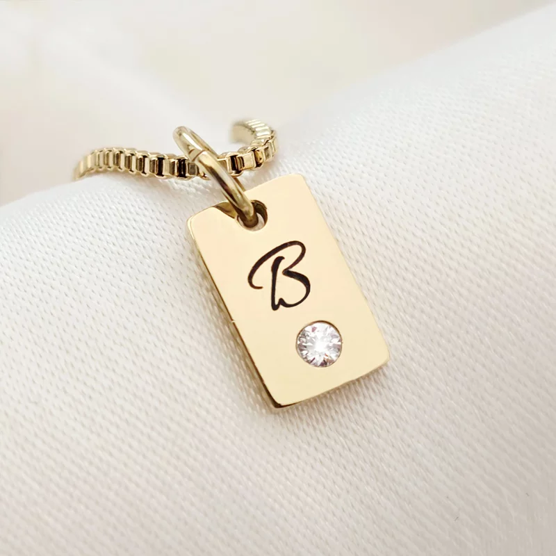 Lantisor Lumia – Placute cu initiale & cristal Zirconia - Otel Inoxidabil 316L picture - 4