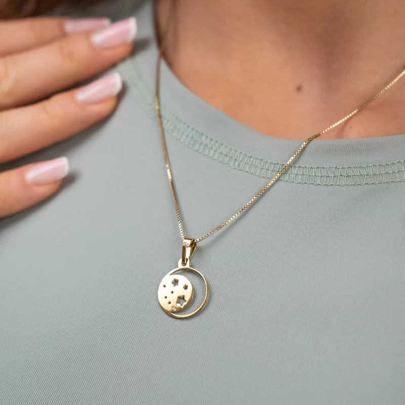 Lantisor luna si stelute - Pandantiv 16 mm - Luna si stelute - Argint 925 placat cu Aur Galben 18K picture - 4