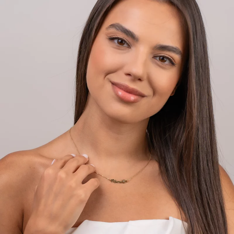 Lantisor mama, simbol floare si Diamant natural - Argint 925 placat cu Aur Galben 18K picture - 4