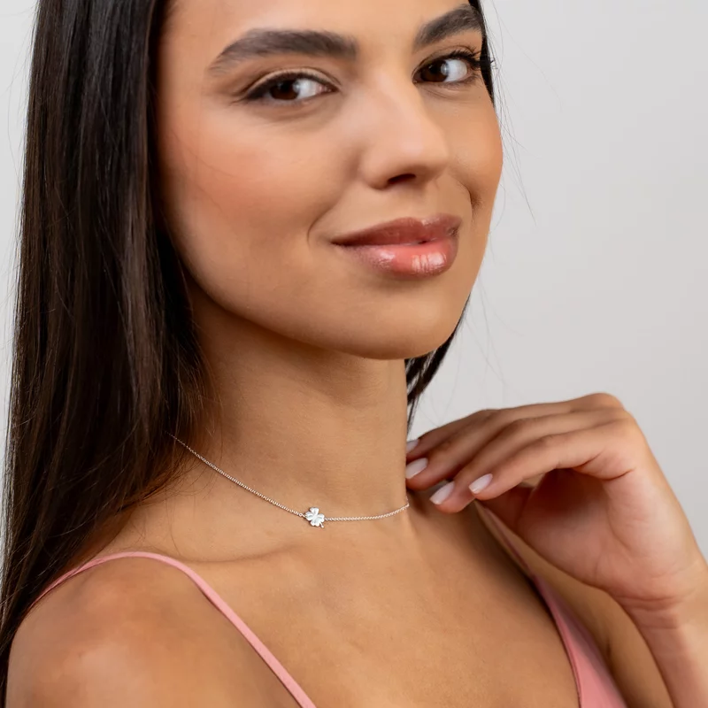 Lantisor minimalist - Pandantiv lateral Trifoi cu 4 foi -  Argint 925 picture - 2