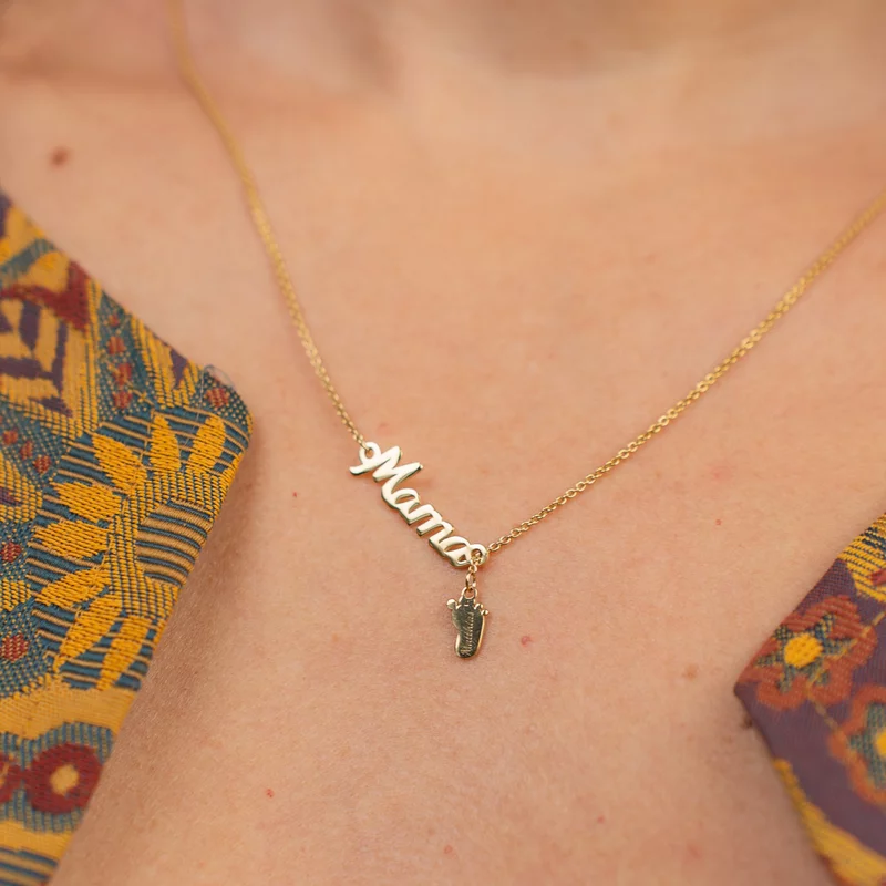 Lantisor model lariat Y - Pandantiv Mama si 1 piciorus - Argint 925 placat cu Aur Galben 18K picture - 4