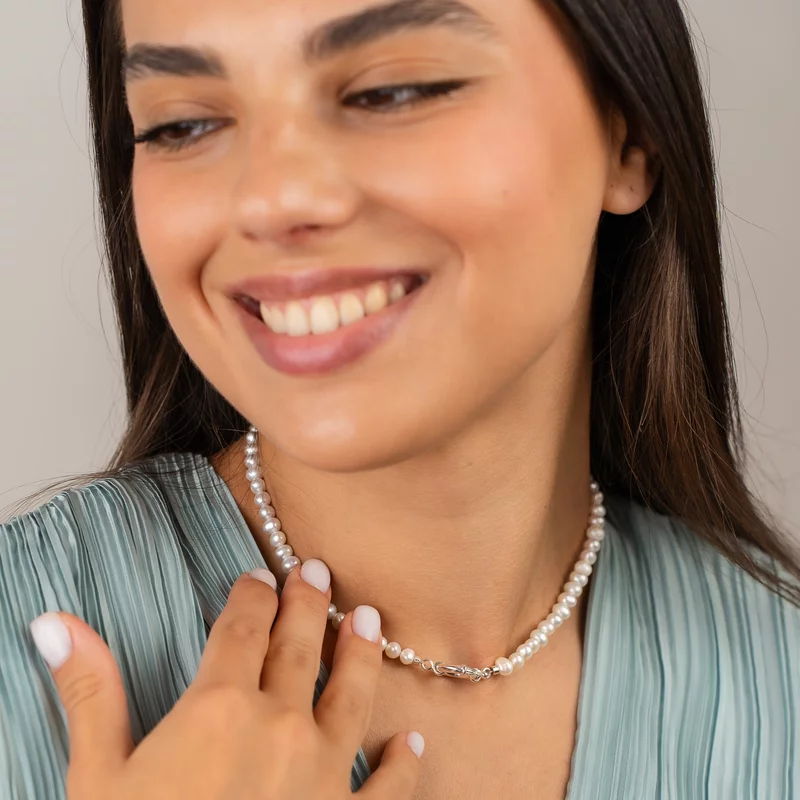 Lantisor Perle - Simplitate pura - Model sirag - Argint 925 picture - 2