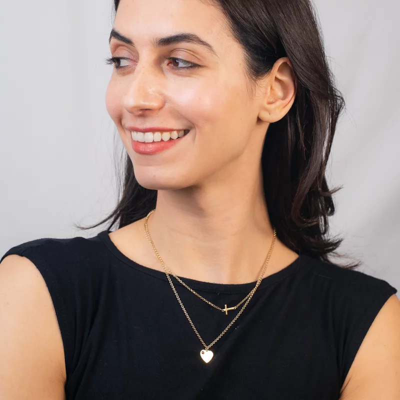 Lantisor personalizat - 2 Straturi - Inima si cruce - Argint placat cu Aur Galben 18K - Cristal Swarovski picture - 2