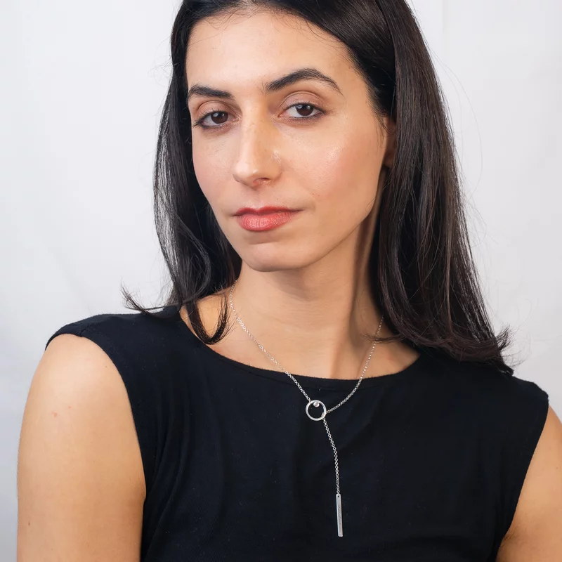 Lantisor personalizat - Cerc decupat cu cristal Swarovski si placuta  - Model lariat Y - Argint 925 picture - 2