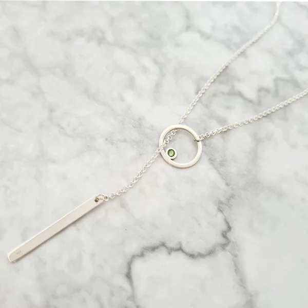 Lantisor personalizat - Cerc decupat cu cristal Swarovski si placuta  - Model lariat Y - Argint 925