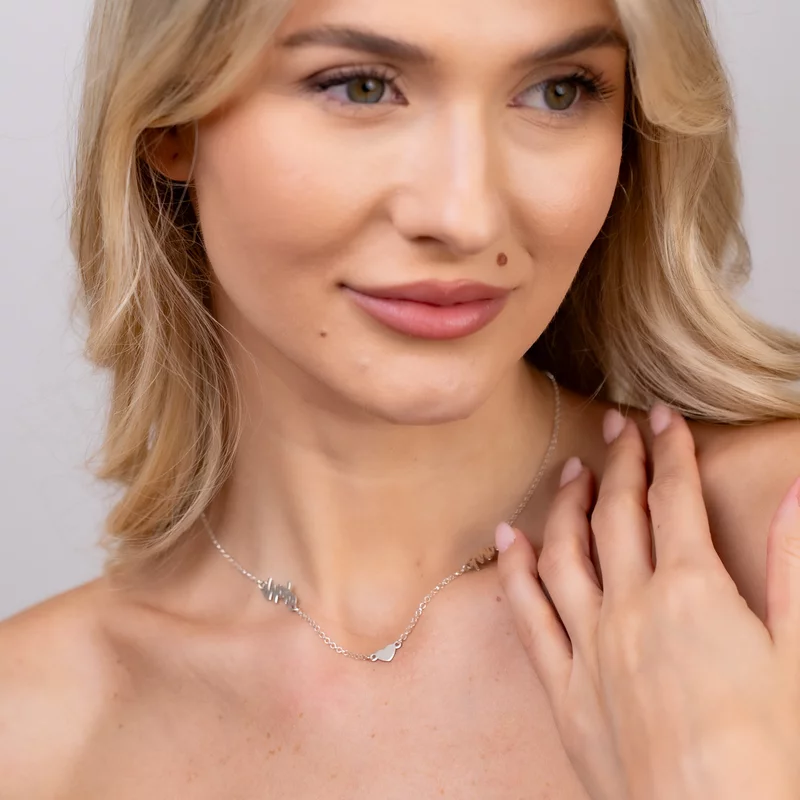 Lantisor personalizat Conexiune - 2 Nume si 1 Inimioara - Argint 925 picture - 2